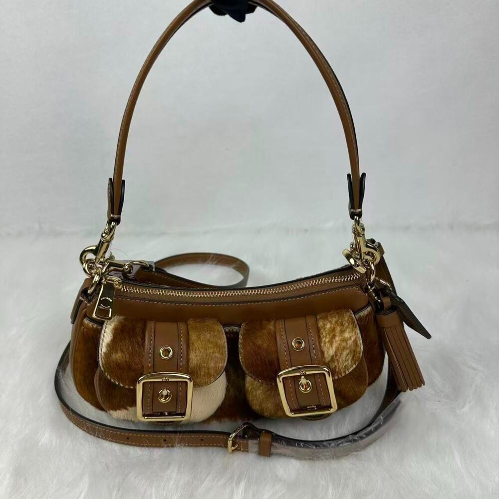 Coach Ashton Shoulder Bag In Haircalf With Cow Print Gold/Cow Multi CDW47 NWT - Picture 1 of 10